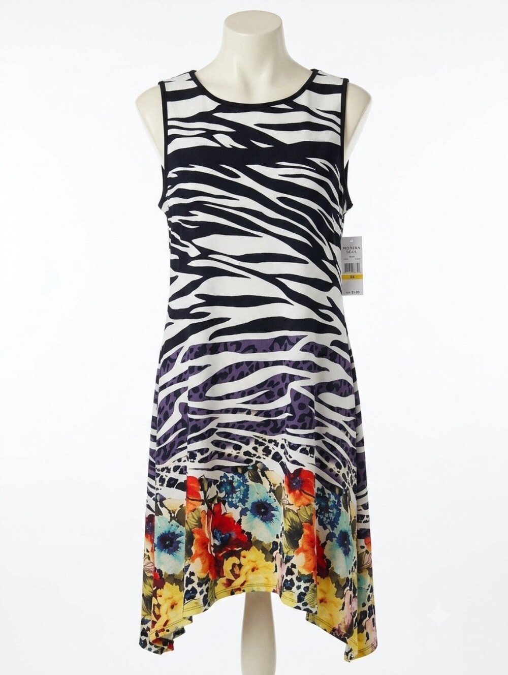 Robbie Bee Black & White Zebra Leopard Floral Print Dress NWT Size 10